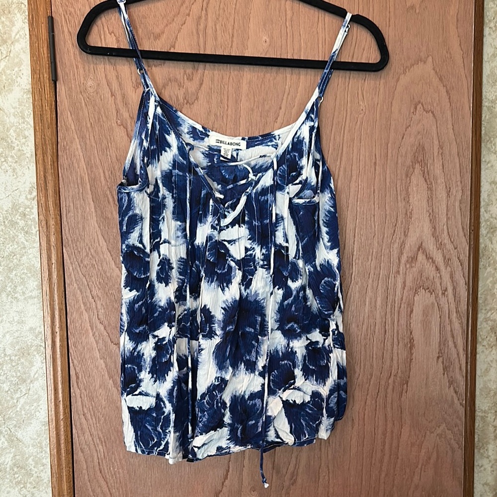 Billabong Blue and White Tie Front Camisole